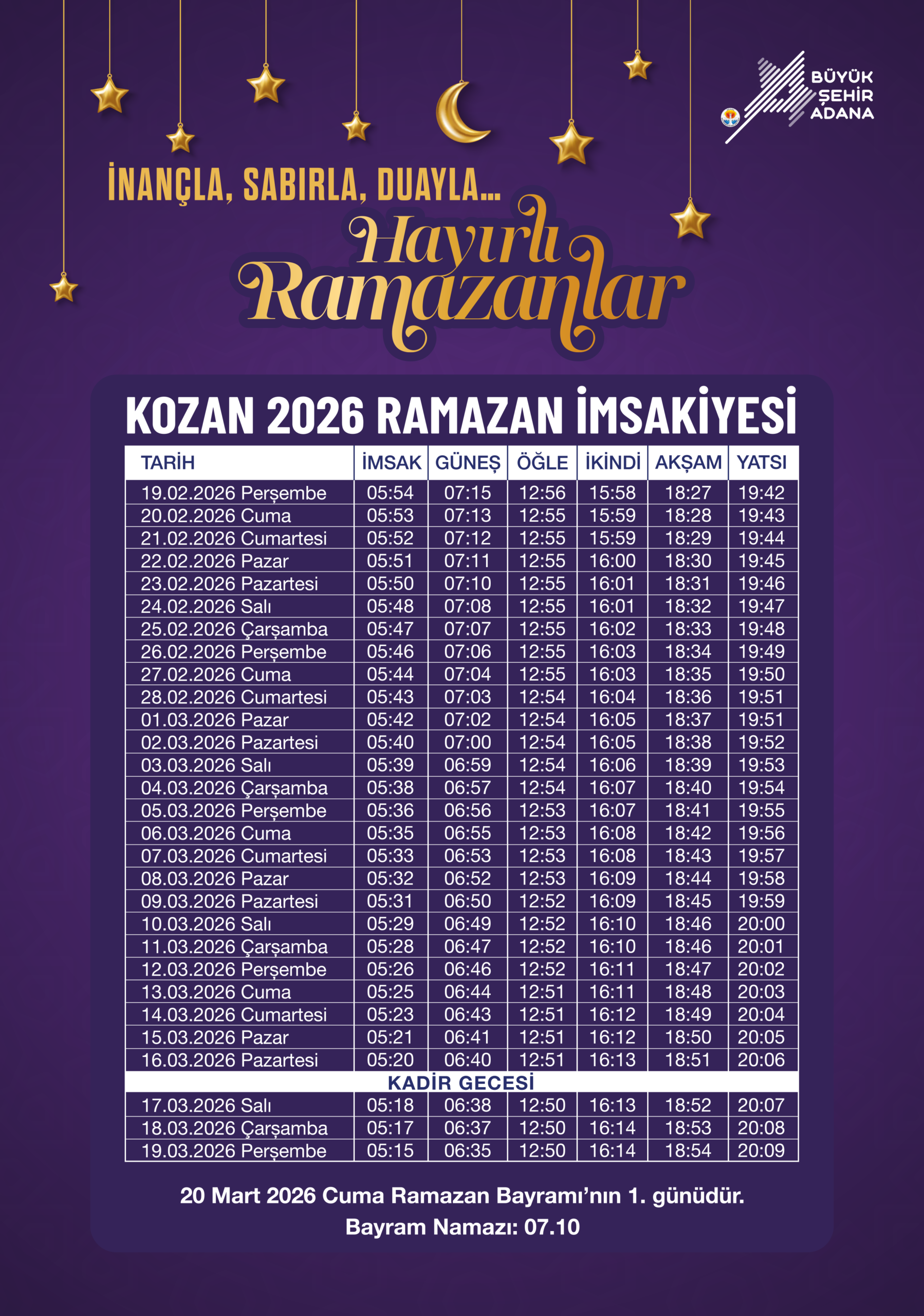 Ramazan imsakiyesi: imsak, geçiş ve fazilet saatleri